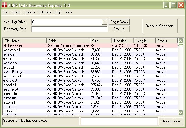 Click to view ADRC Data Recovery Express 1.7 screenshot
